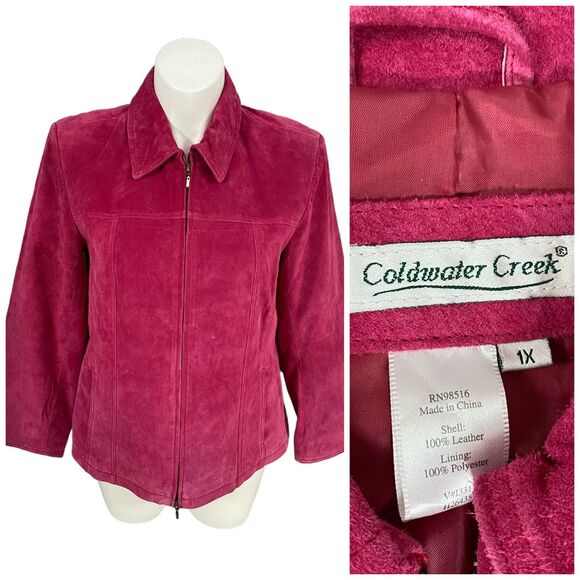 Coldwater Creek Jacket Womens 1X Dopamine Pink Suede Leather Work Office Basic - Picture 1 of 15